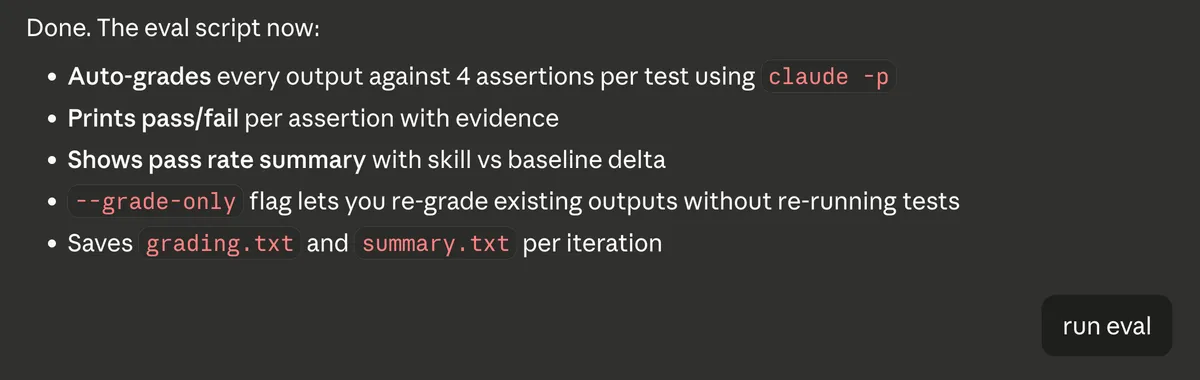 Eval script with auto-grading complete