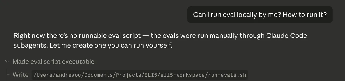 Asking about running evals locally